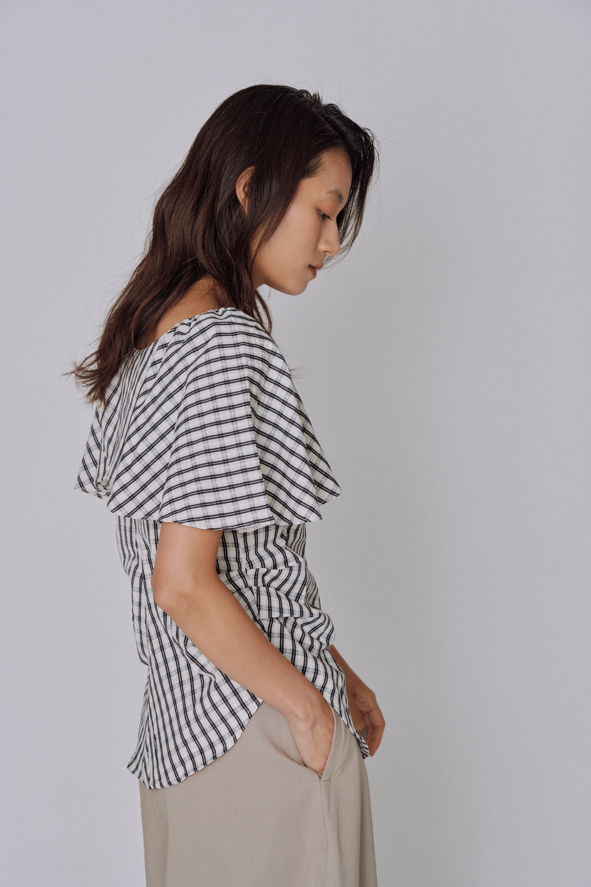 Ruffle Square Gingham Blouse