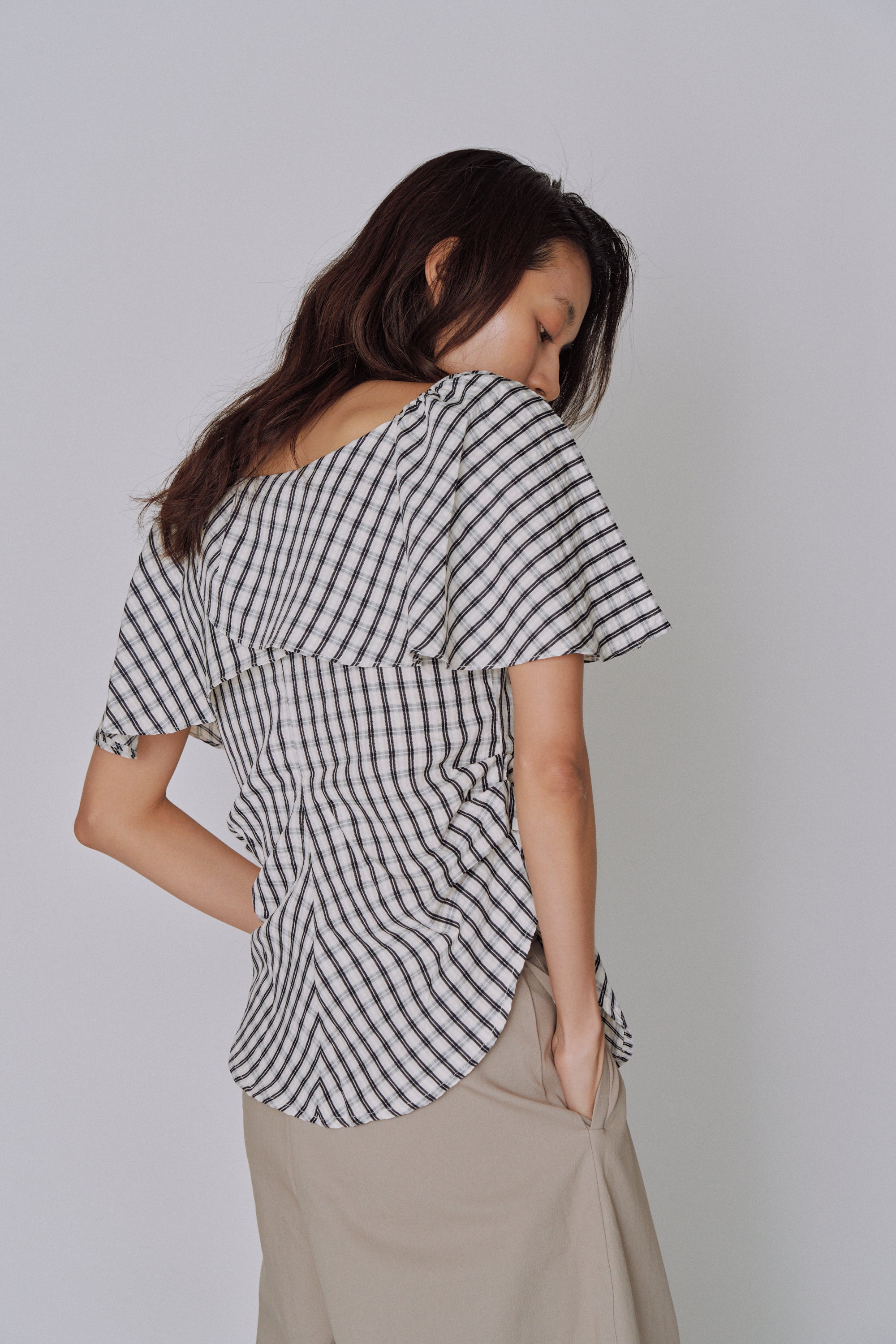Ruffle Square Gingham Blouse