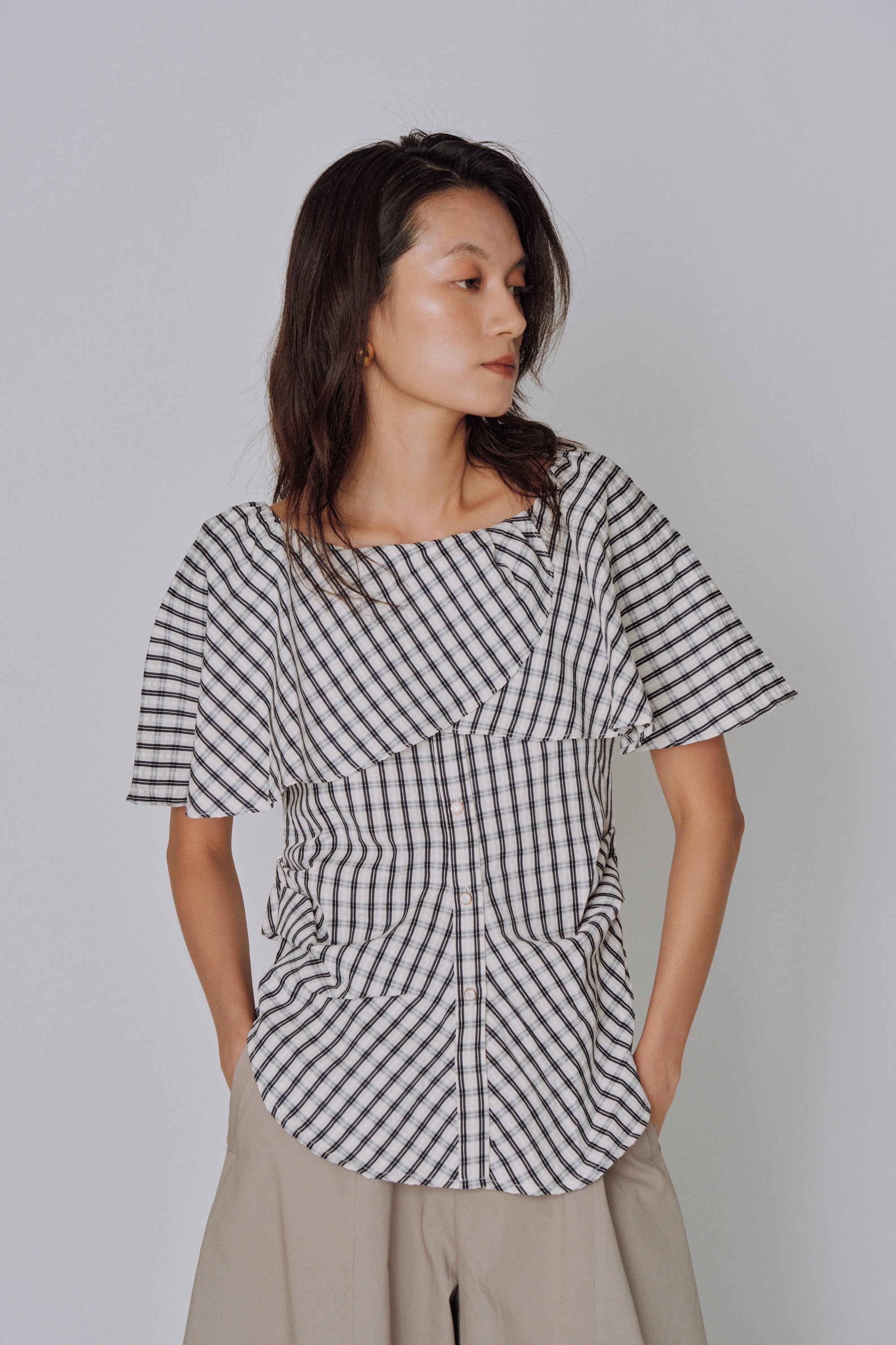 Ruffle Square Gingham Blouse