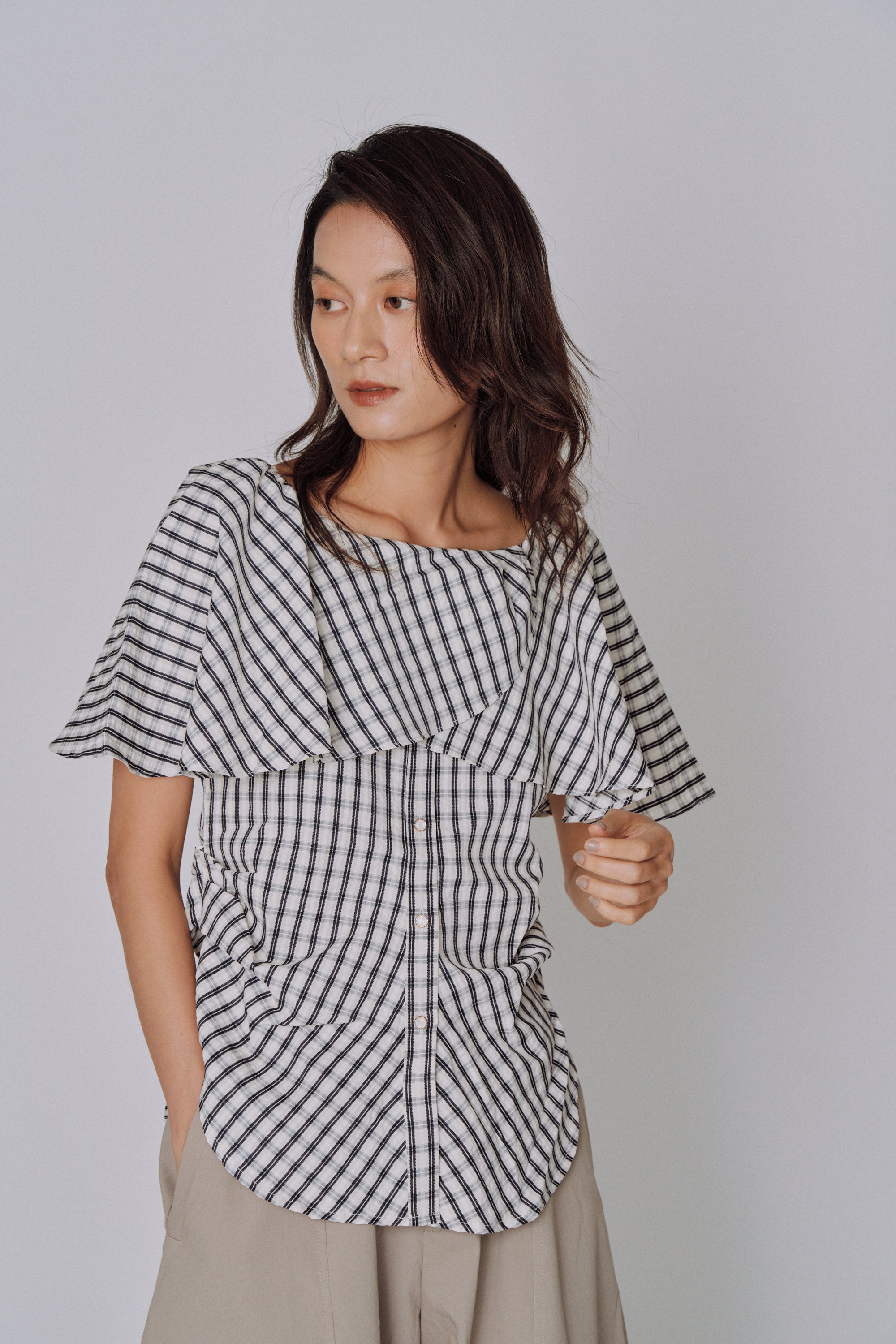 Ruffle Square Gingham Blouse