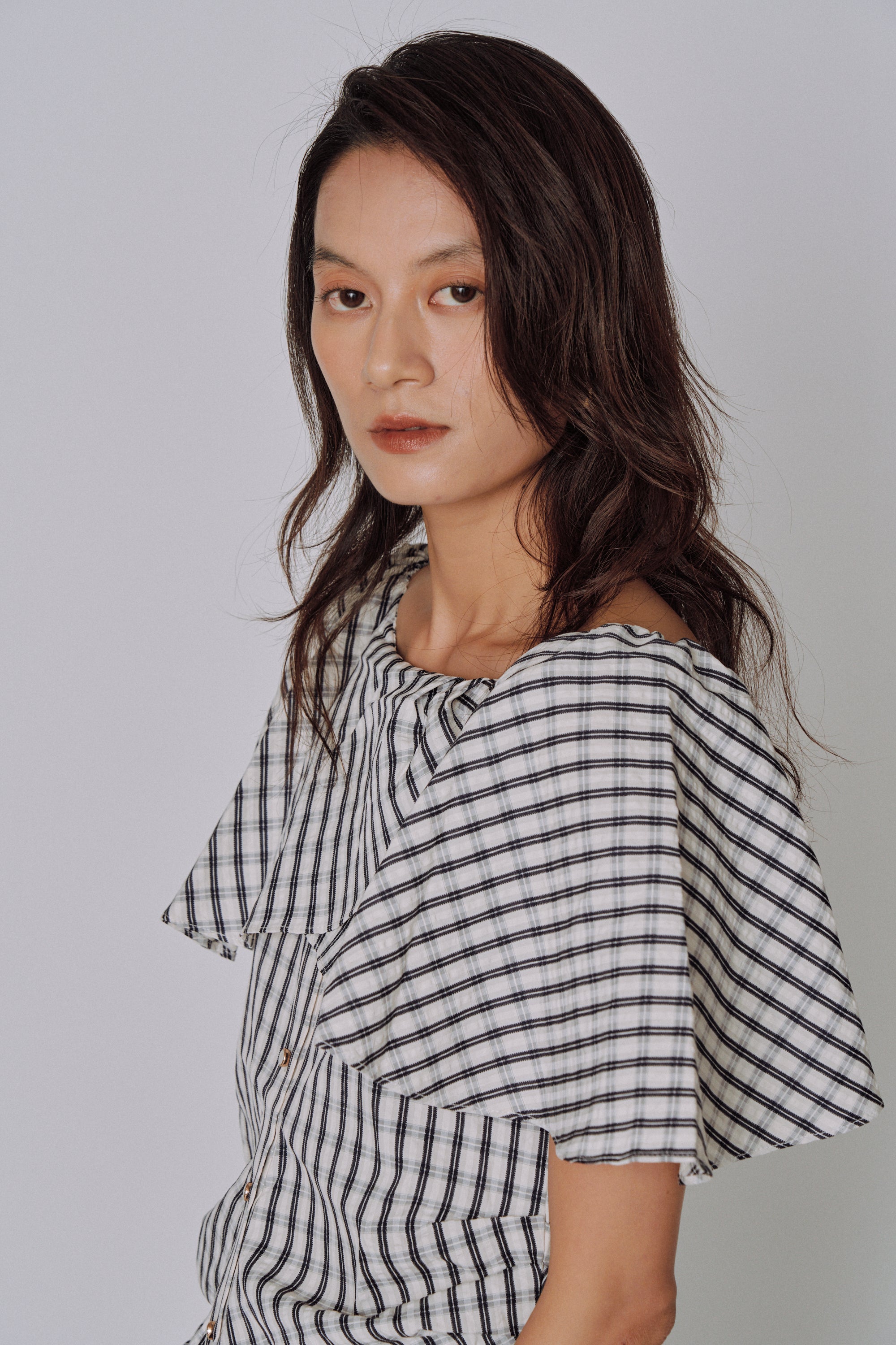Ruffle Square Gingham Blouse