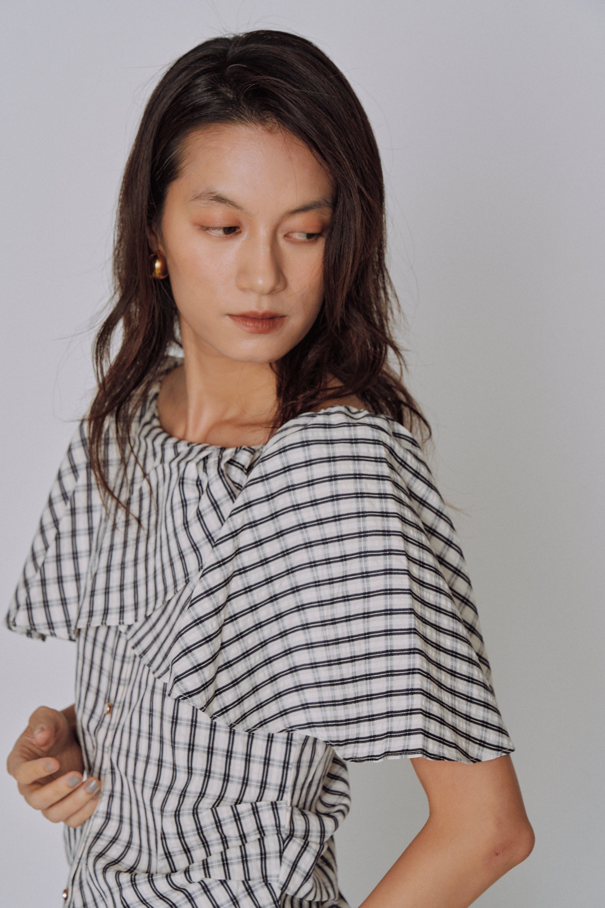 Ruffle Square Gingham Blouse