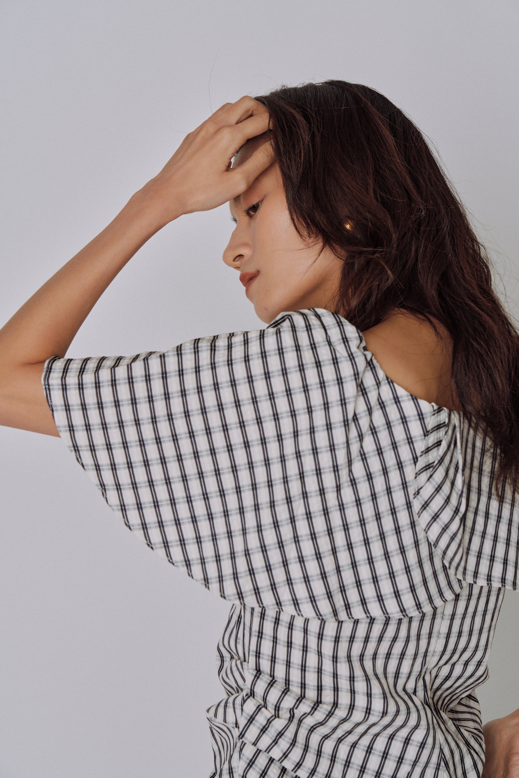 Ruffle Square Gingham Blouse