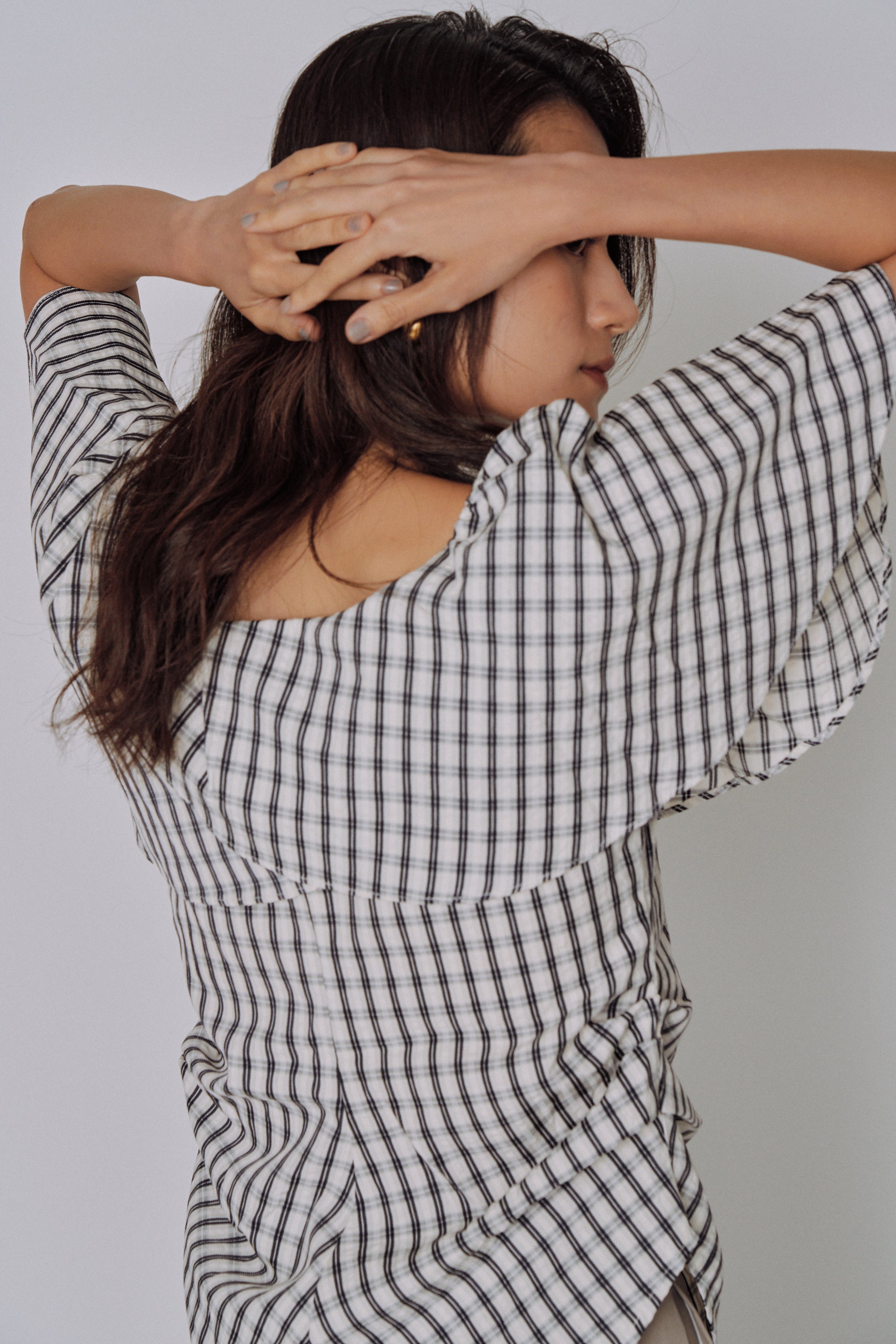 Ruffle Square Gingham Blouse