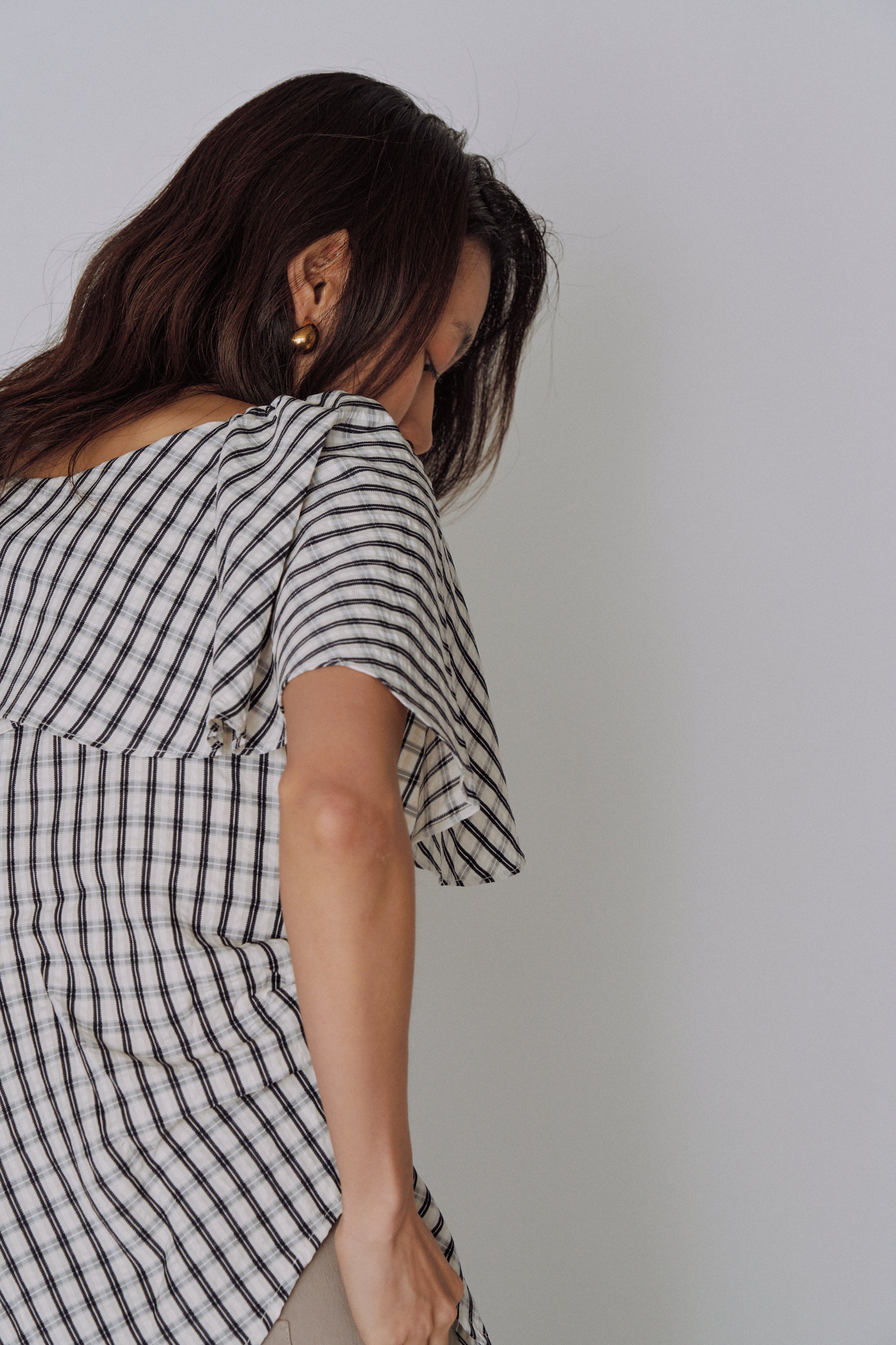 Ruffle Square Gingham Blouse