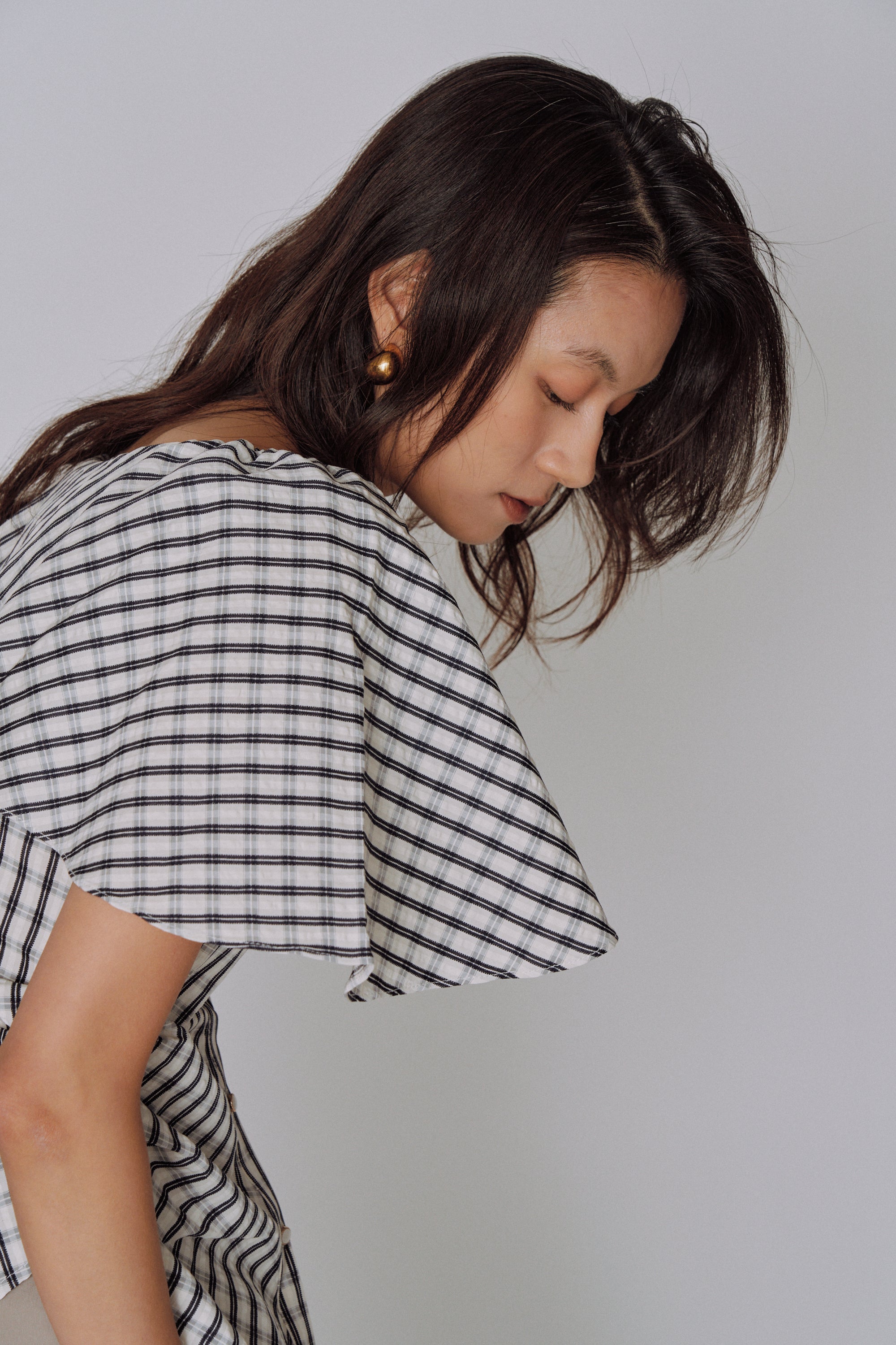 Ruffle Square Gingham Blouse