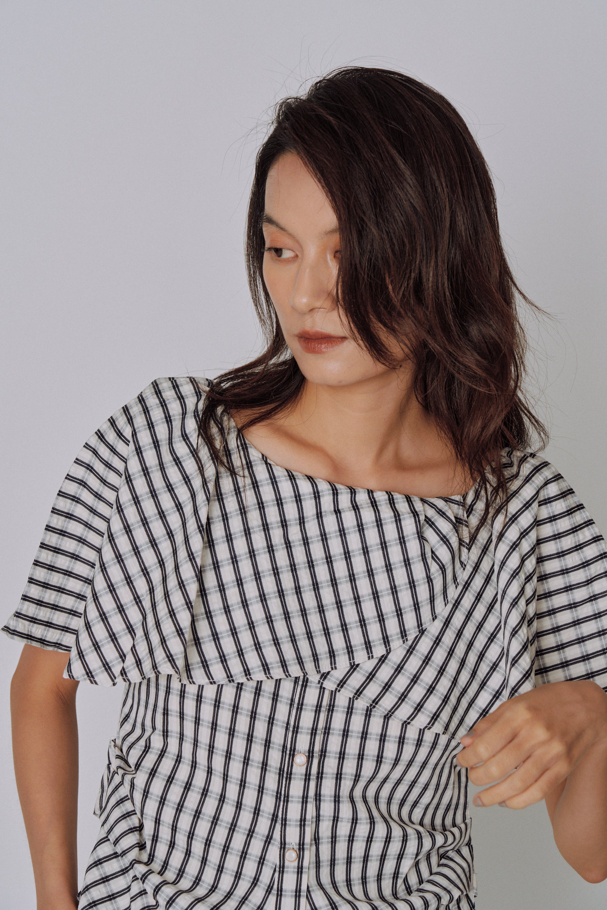 Ruffle Square Gingham Blouse