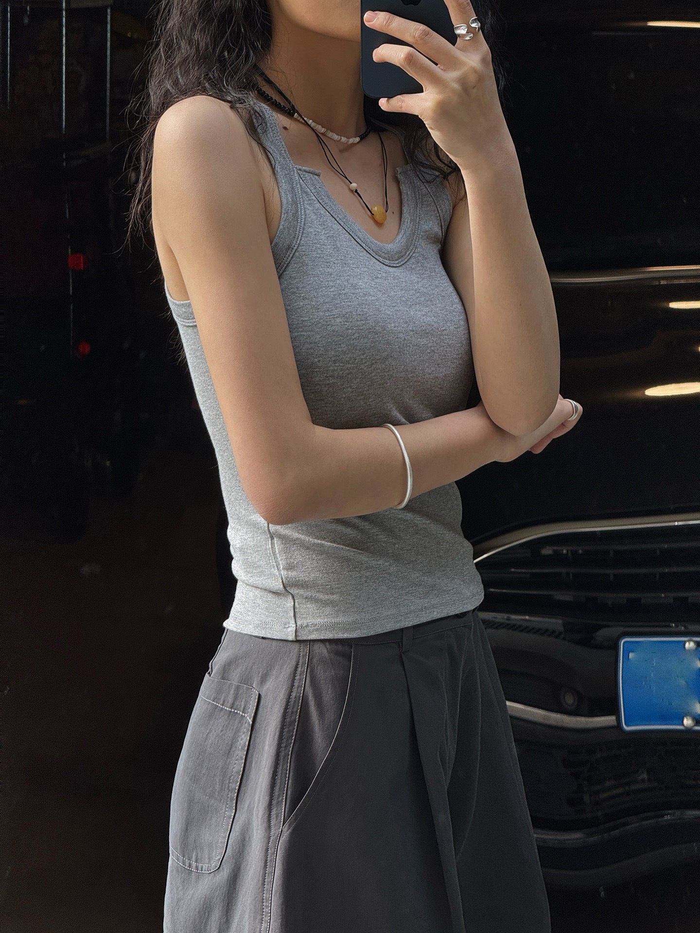 Cutout Neck Rib Tank