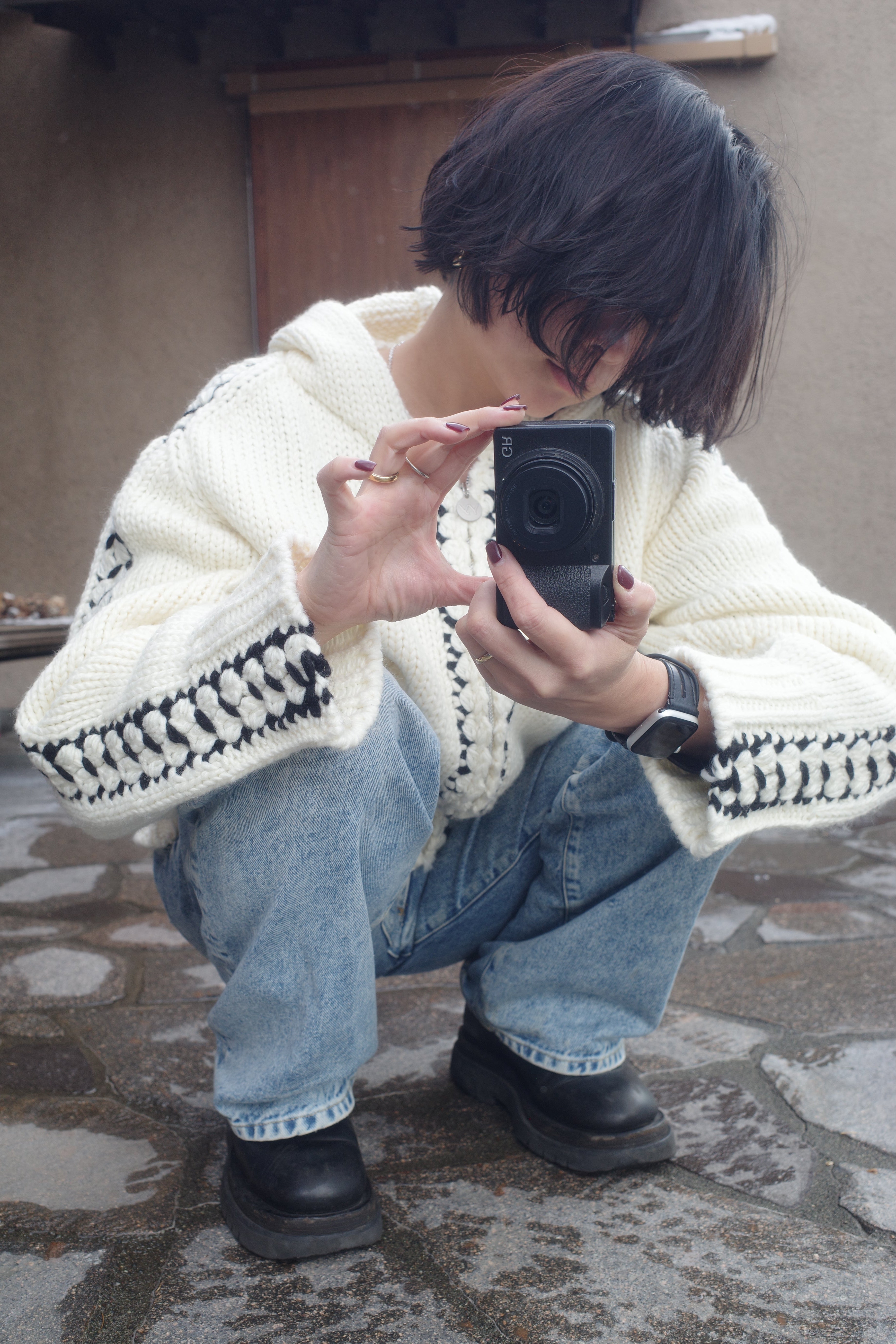 Cozy stich hood knit