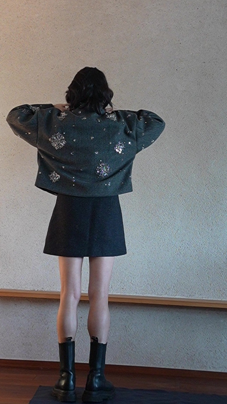 Beaded wool short jacket