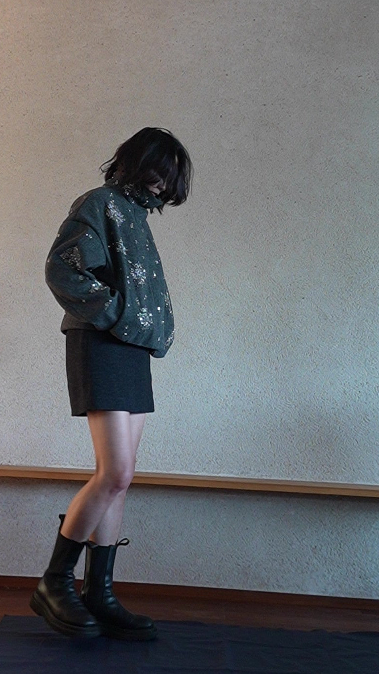 Beaded wool short jacket
