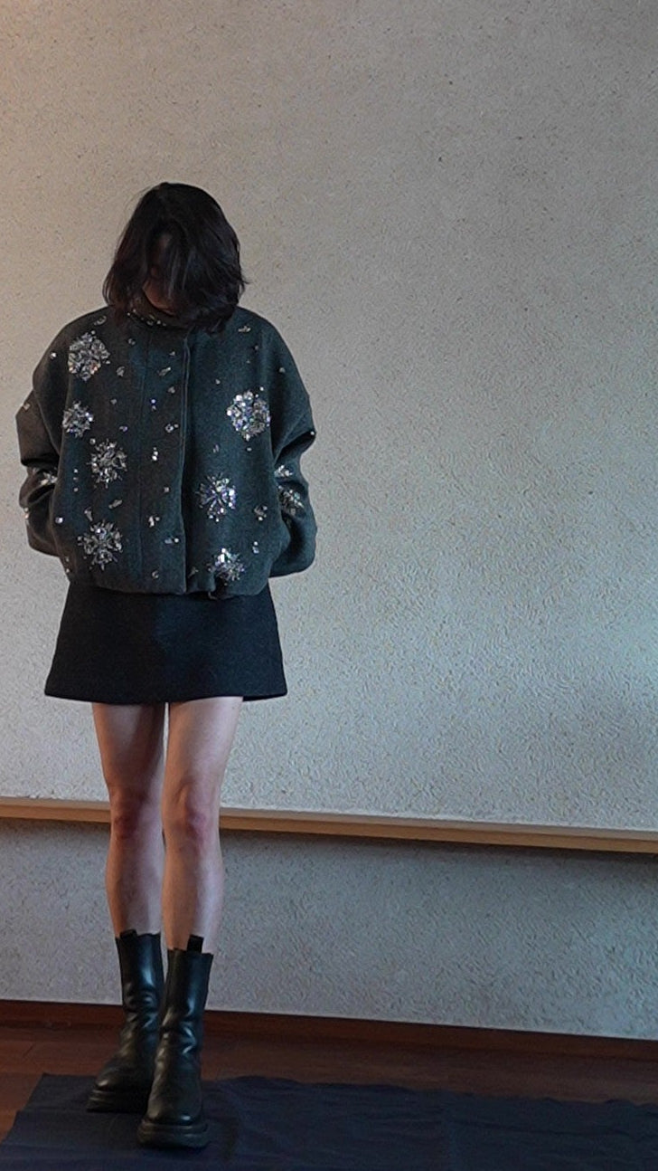Beaded wool short jacket