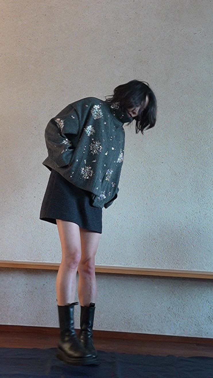 Beaded wool short jacket