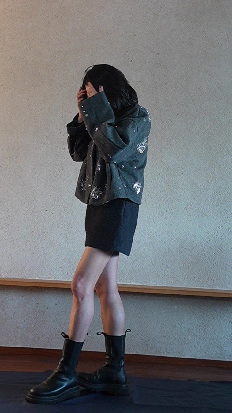 Beaded wool short jacket