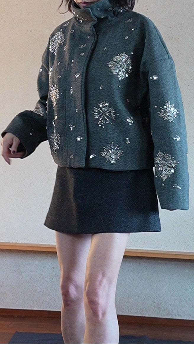 Beaded wool short jacket