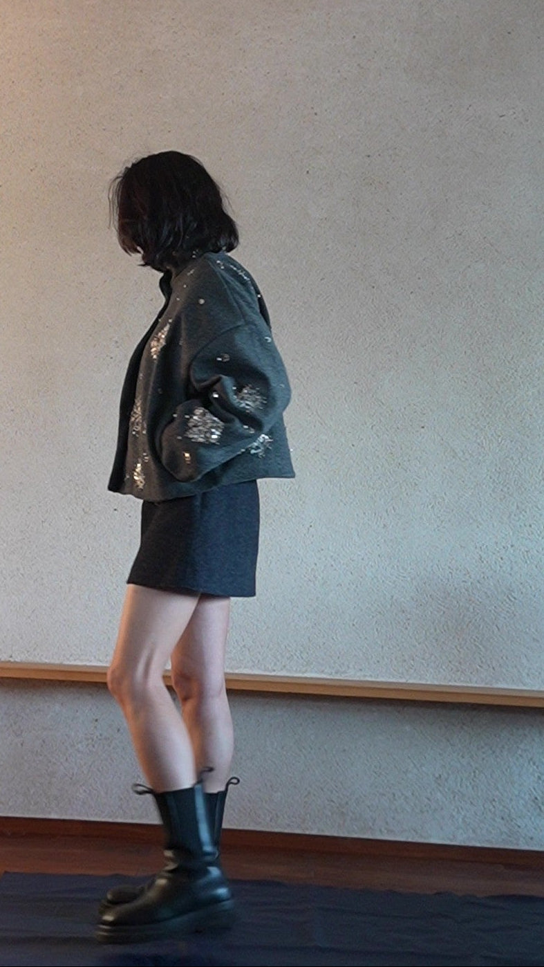 Beaded wool short jacket