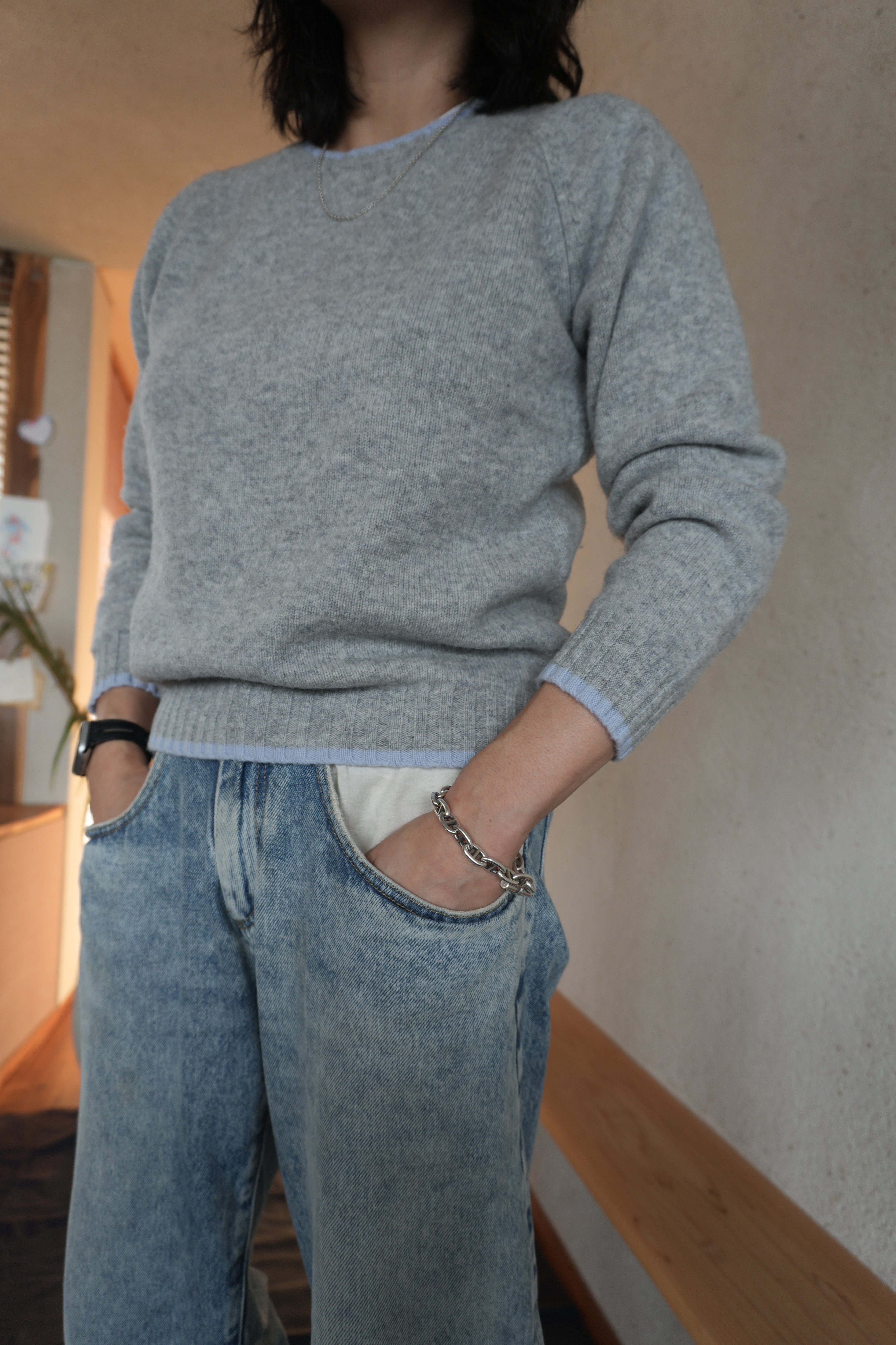 Contrast Edge Mohair Knit