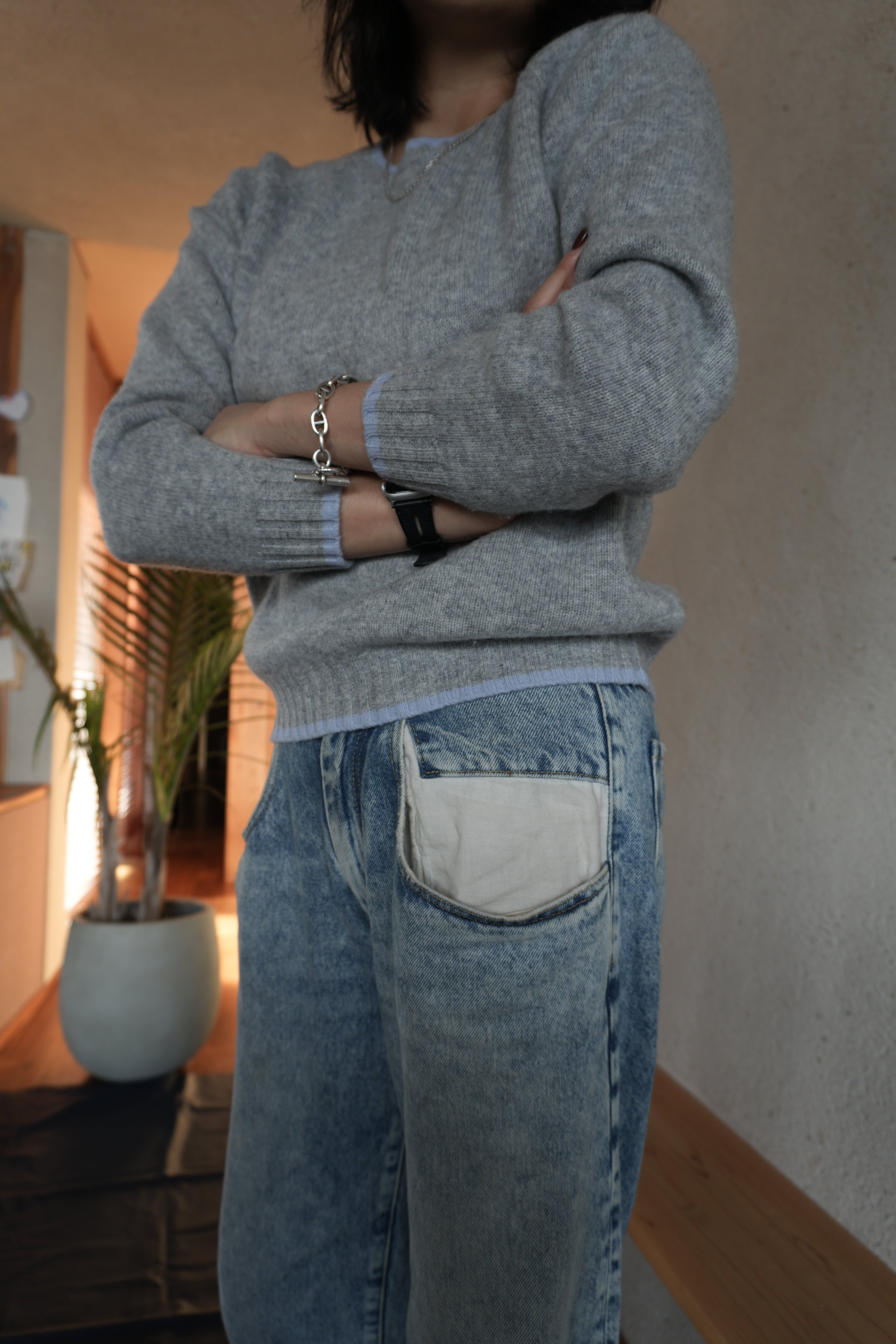 Contrast Edge Mohair Knit