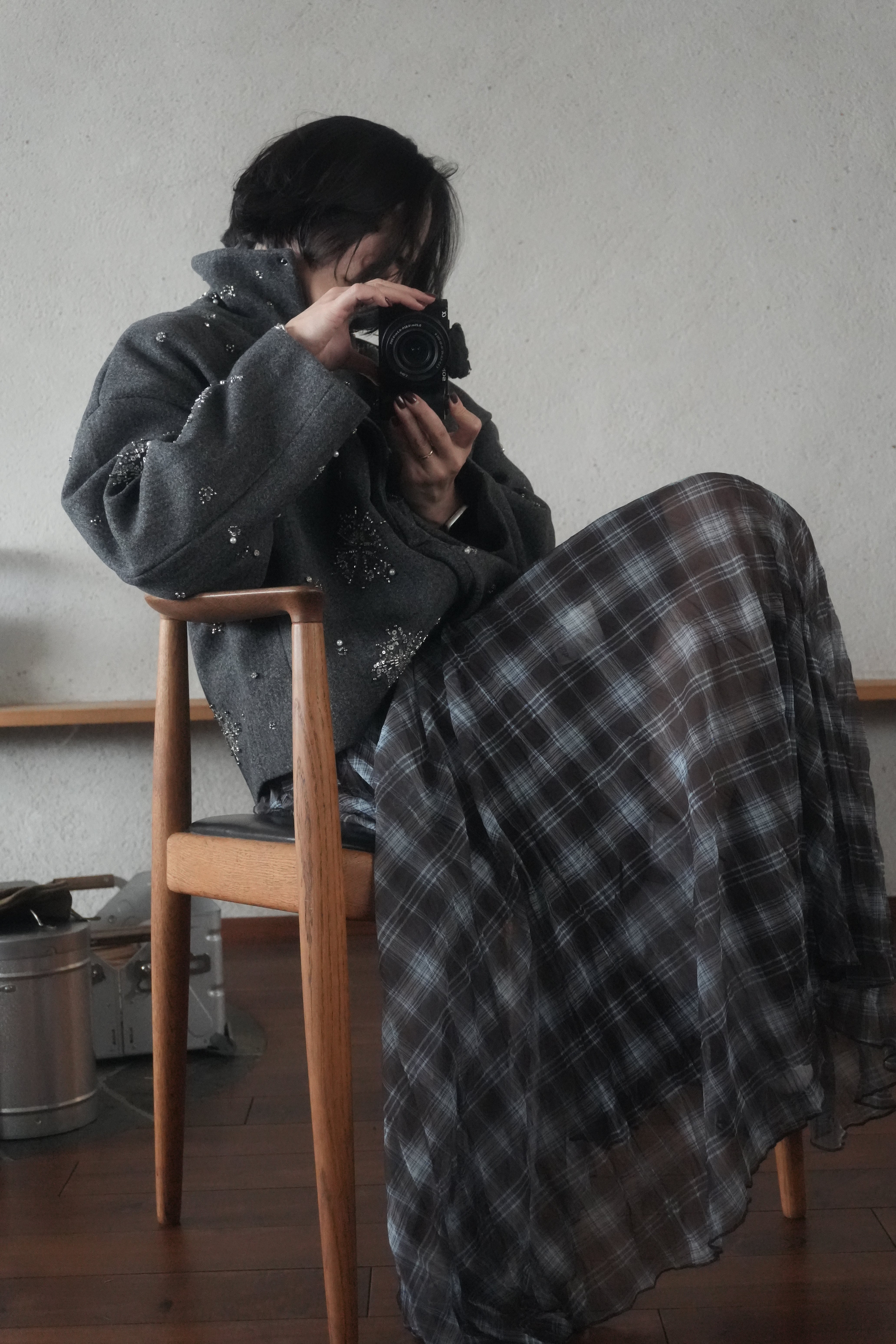 Sheer Check Long Skirt