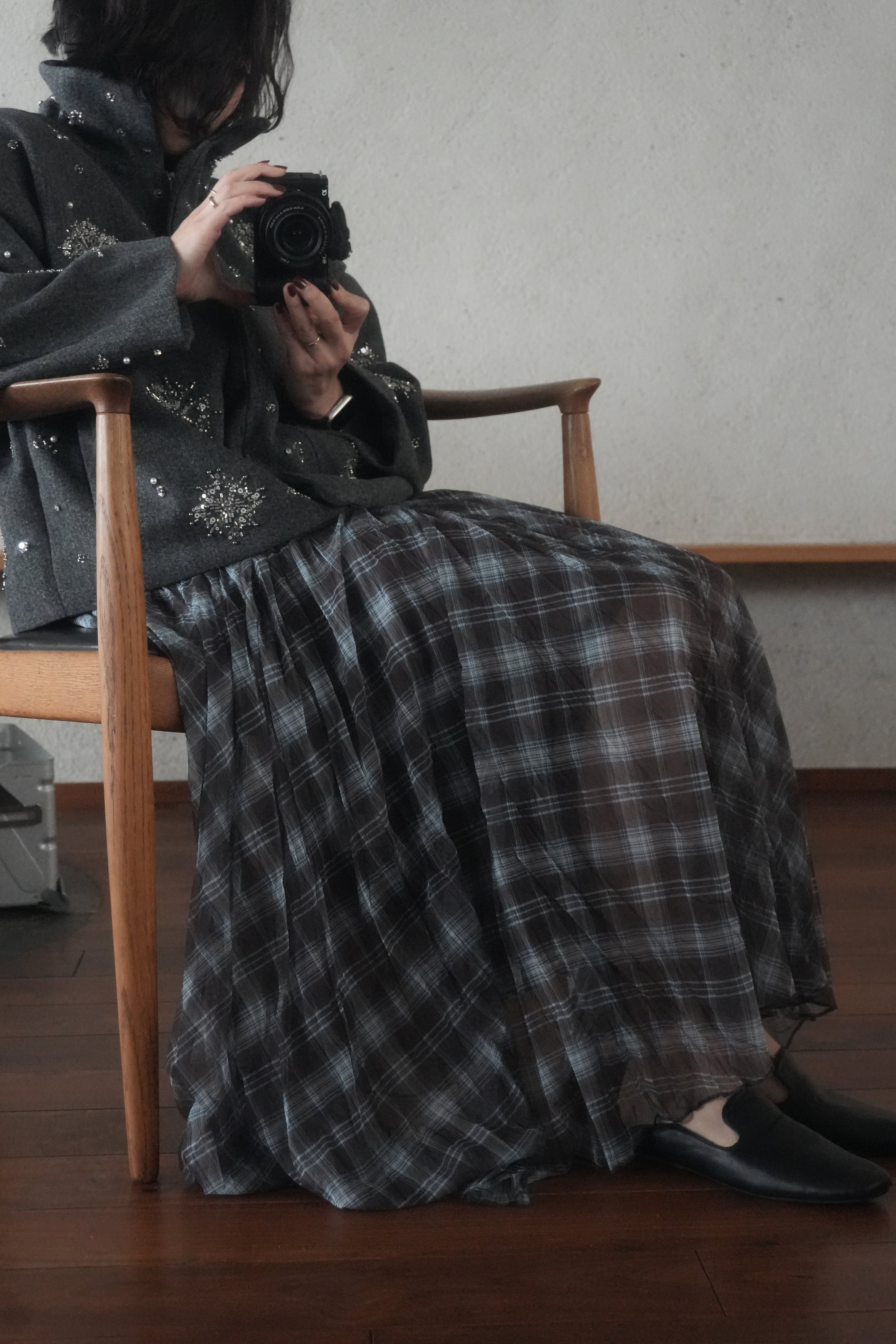 Sheer Check Long Skirt