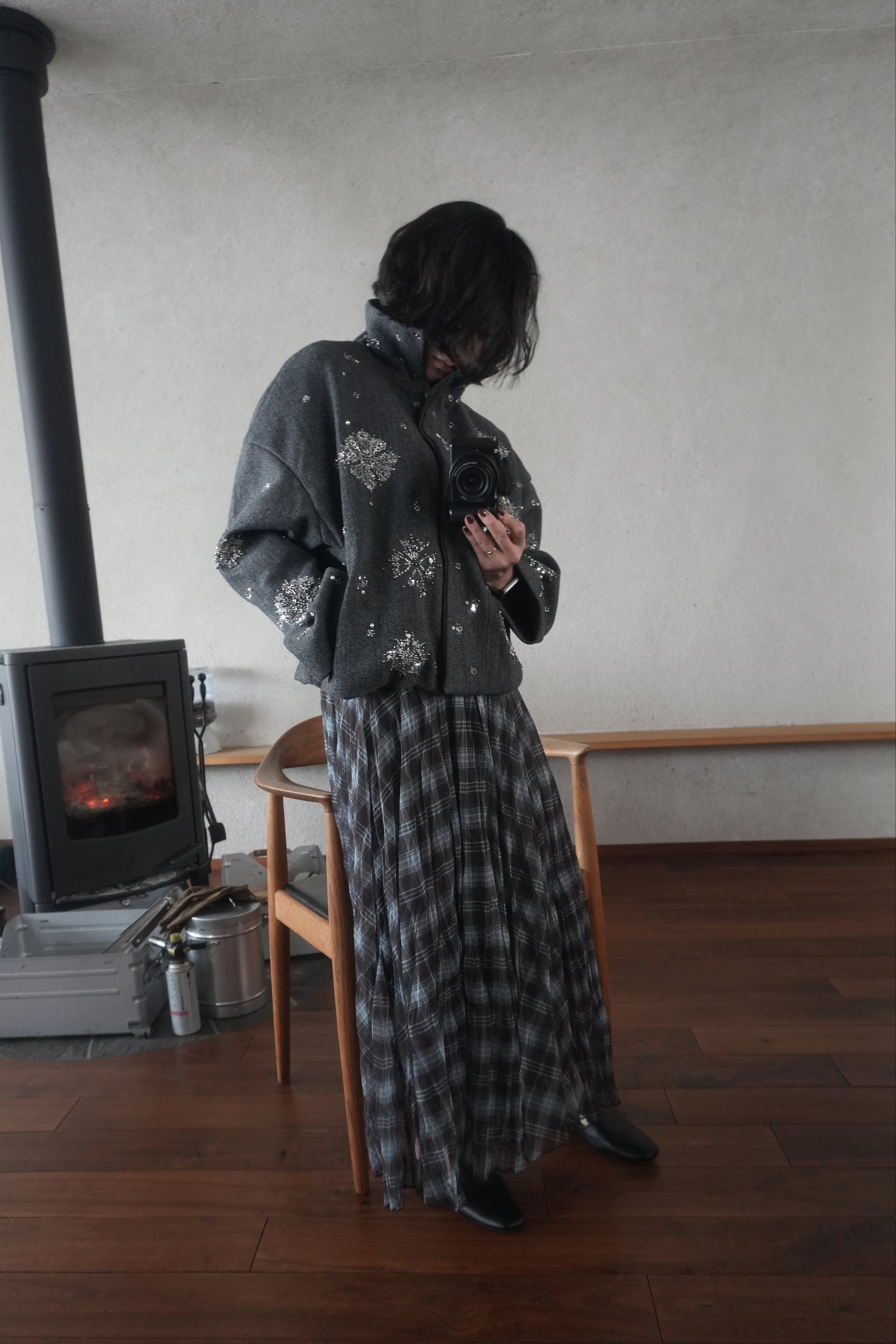 Sheer Check Long Skirt
