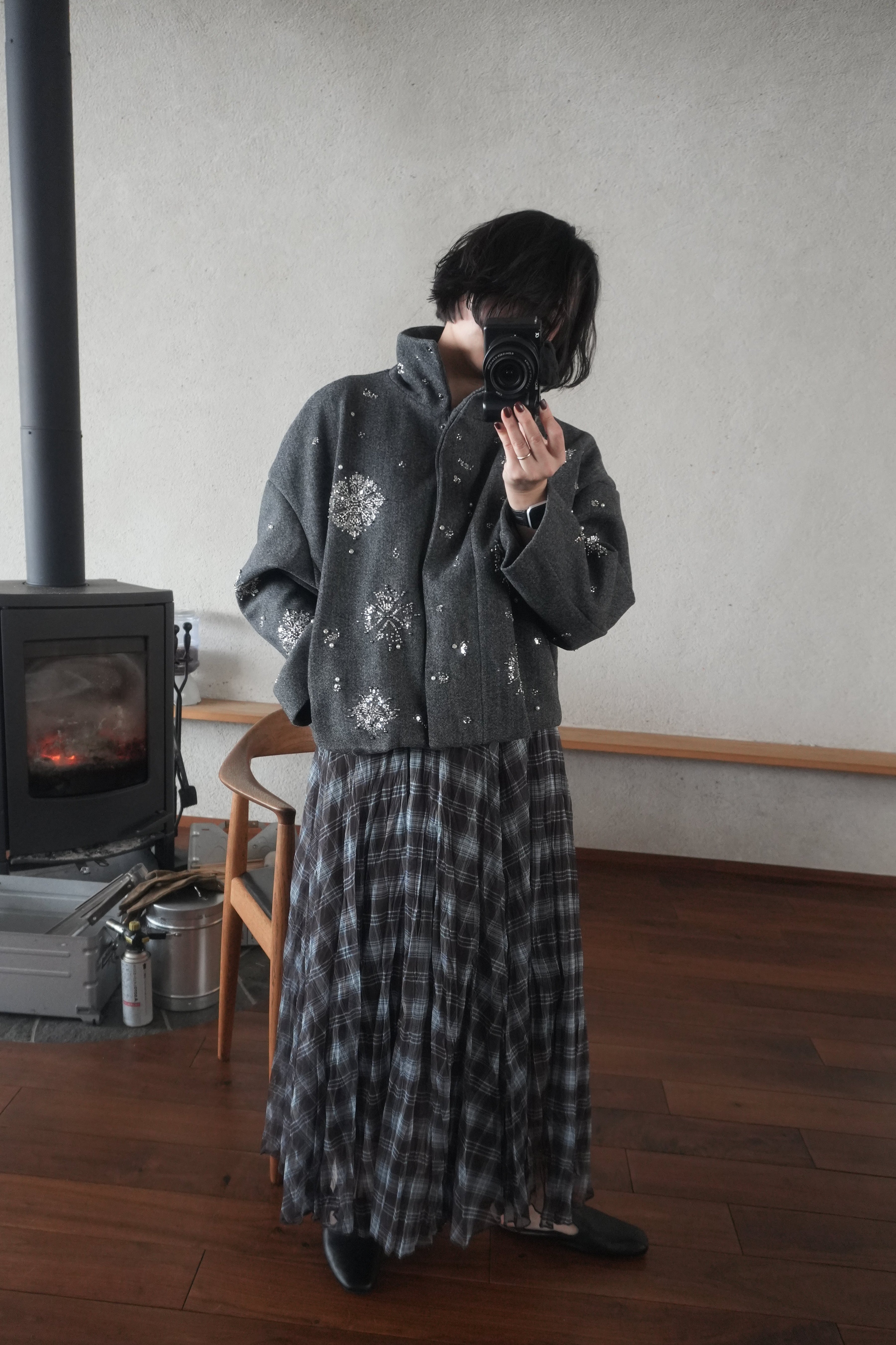 Sheer Check Long Skirt