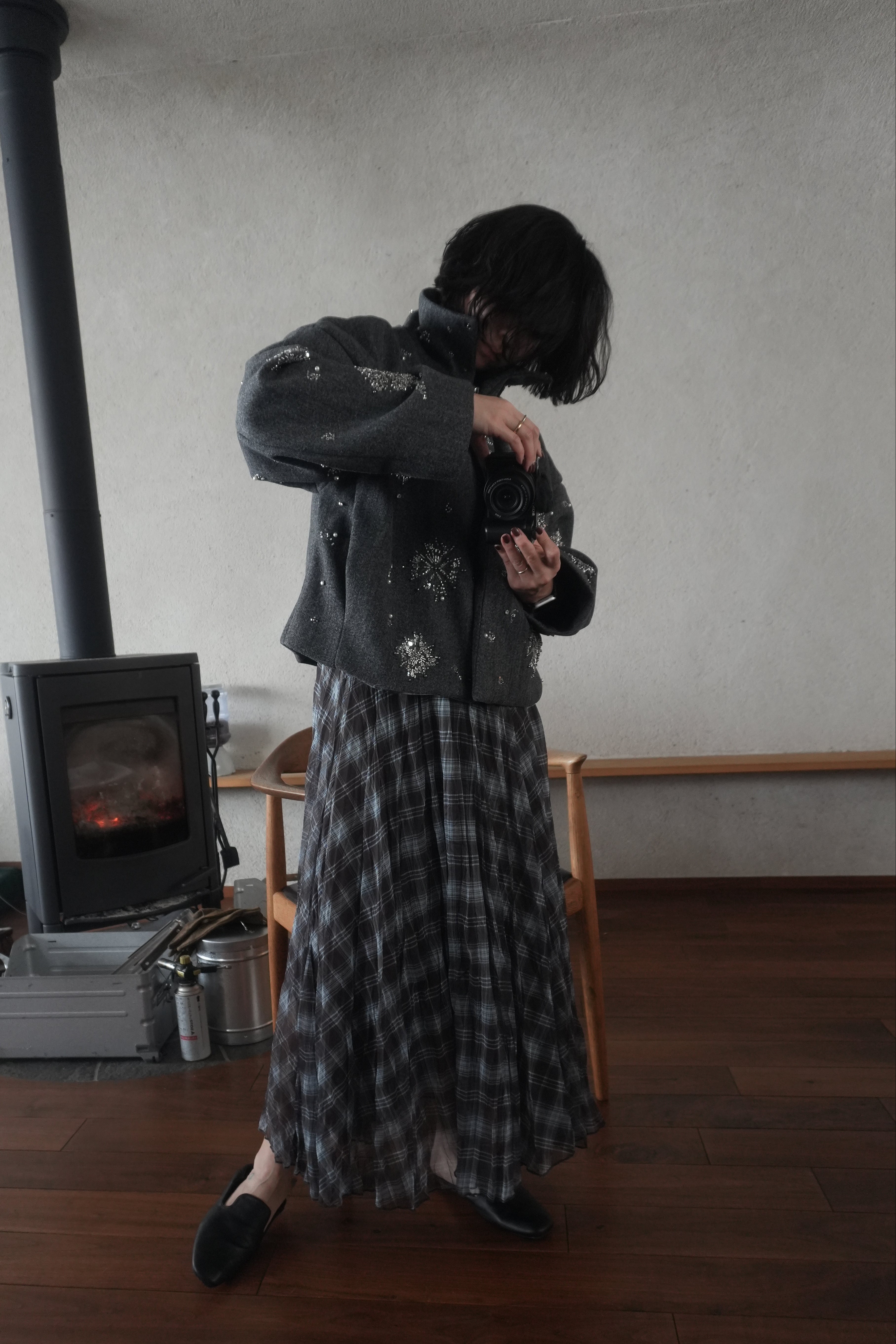Sheer Check Long Skirt