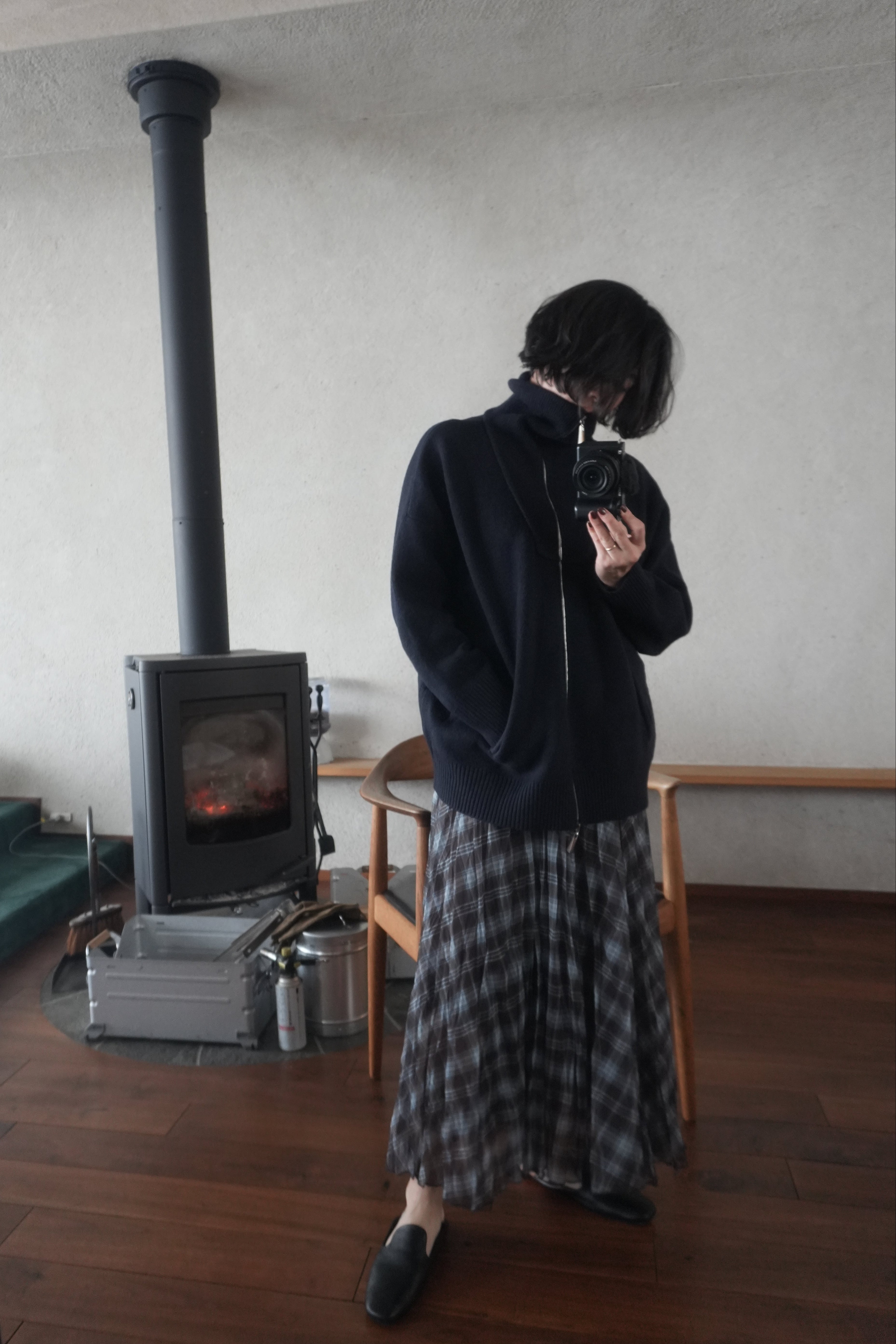 Sheer Check Long Skirt