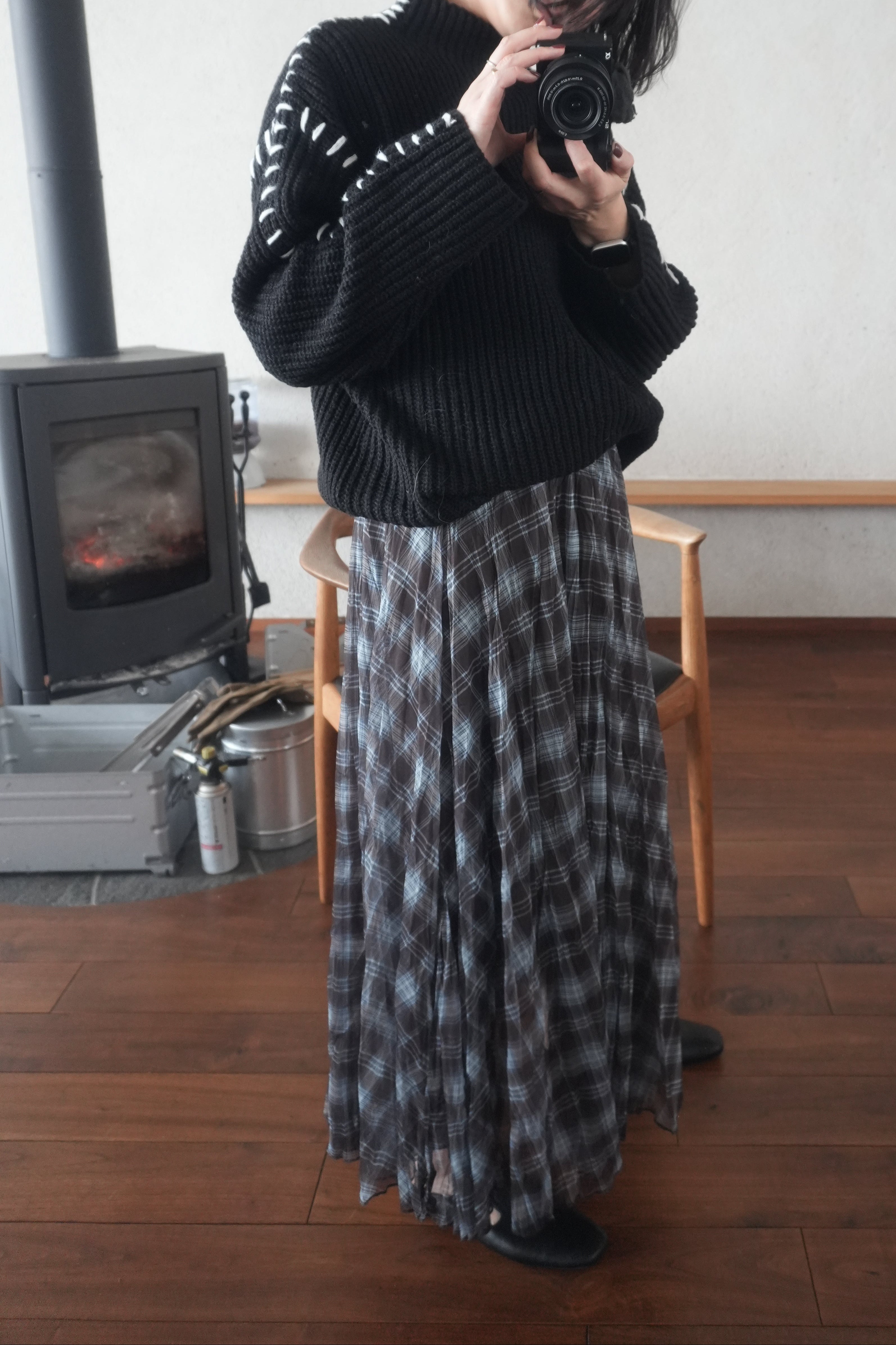 Sheer Check Long Skirt