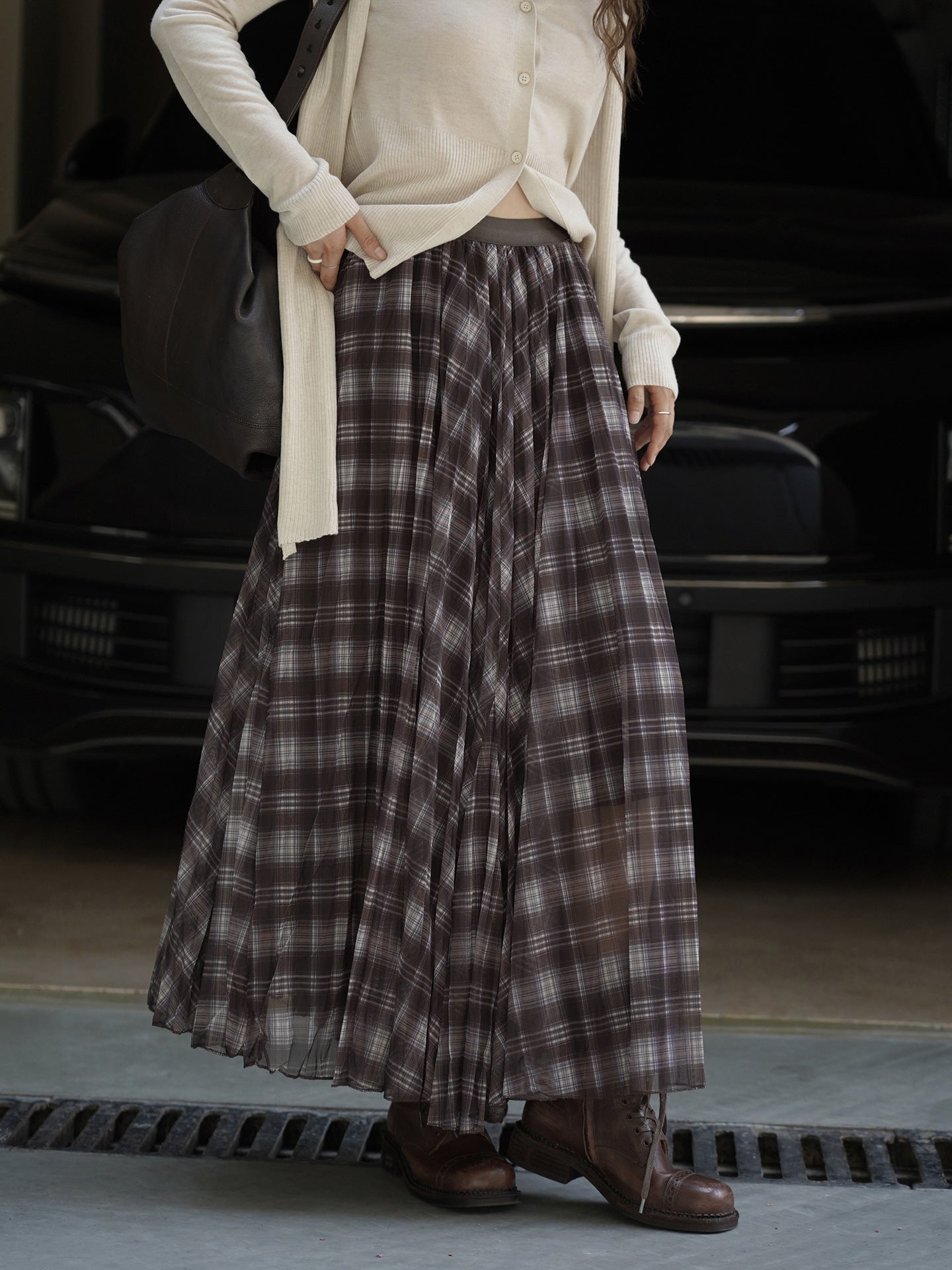Sheer Check Long Skirt