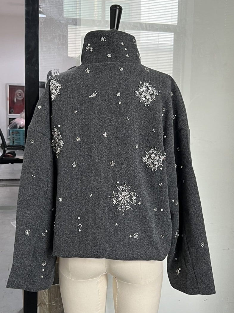 Beaded wool short jacket