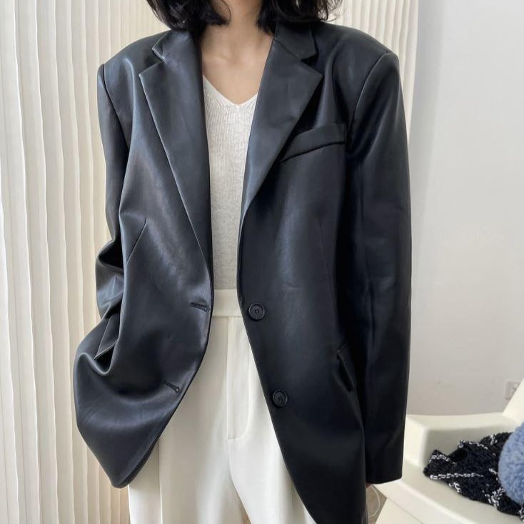 Solid vegan leather jacket 