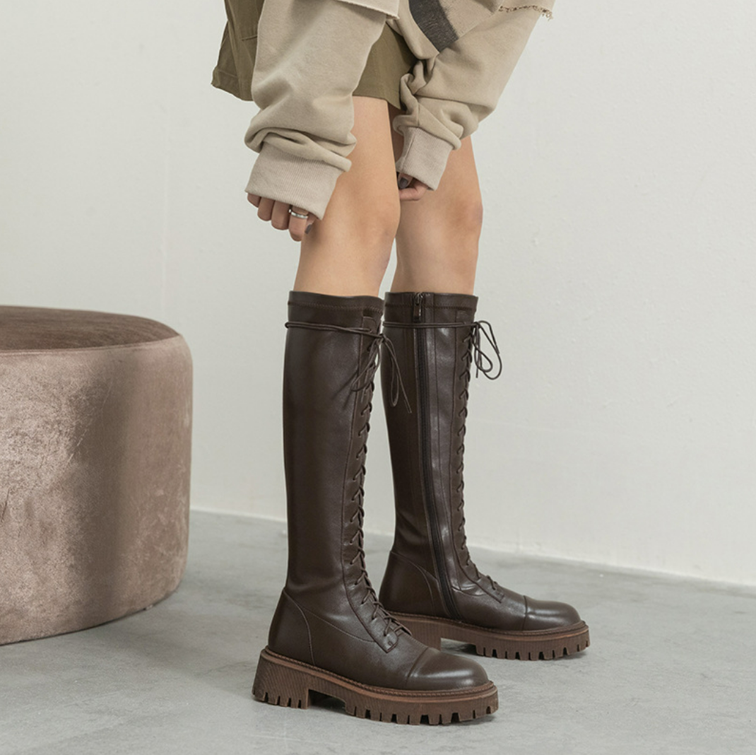 Leather lace up boots