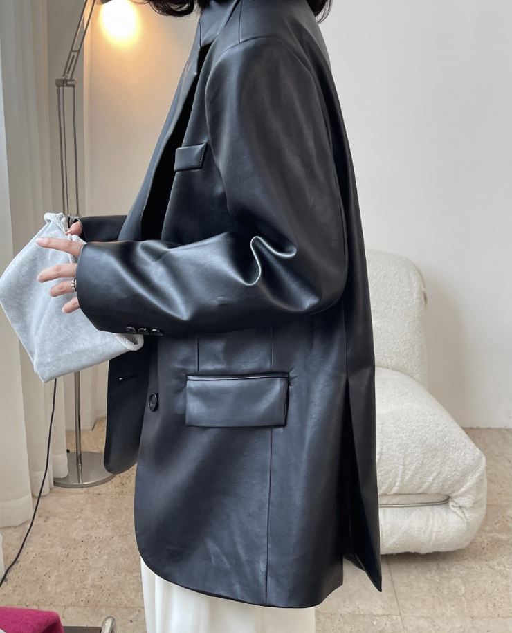 Solid vegan leather jacket 