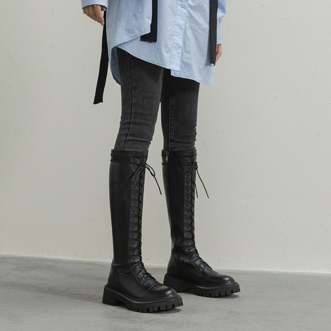 Leather lace up boots