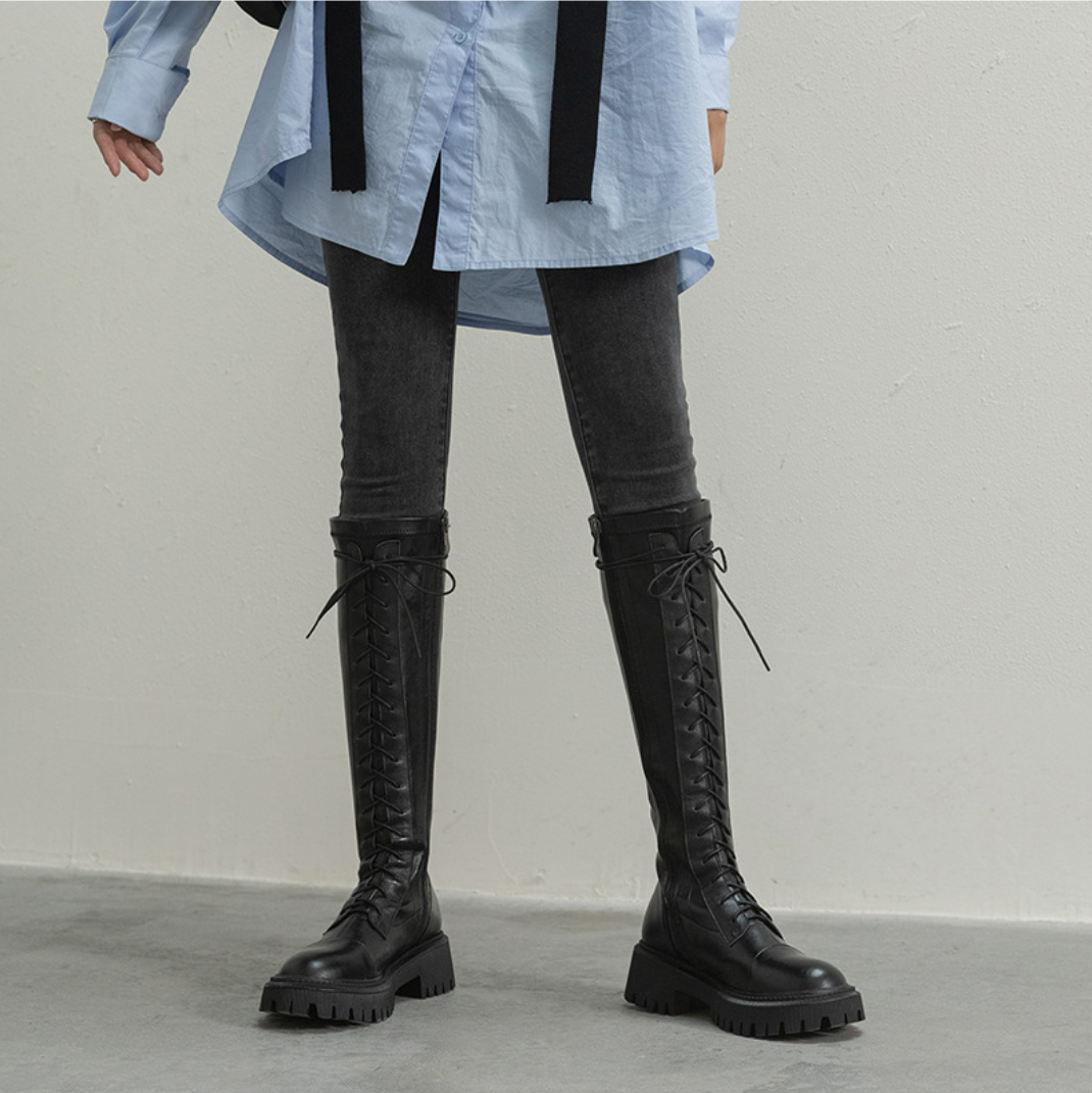 Leather lace up boots