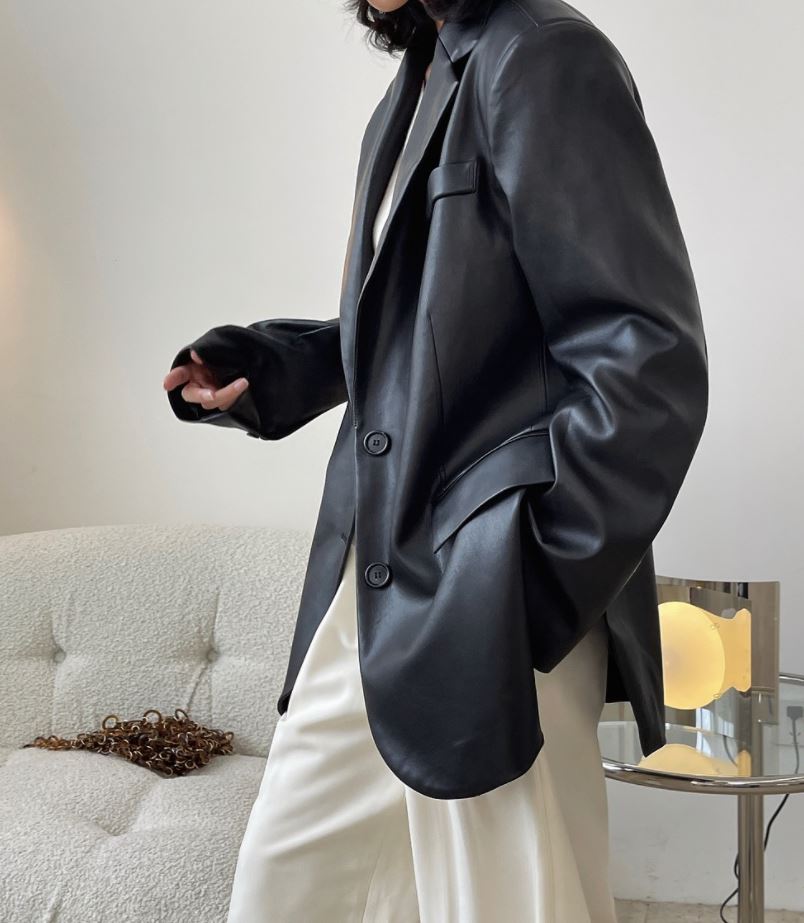 Solid vegan leather jacket 