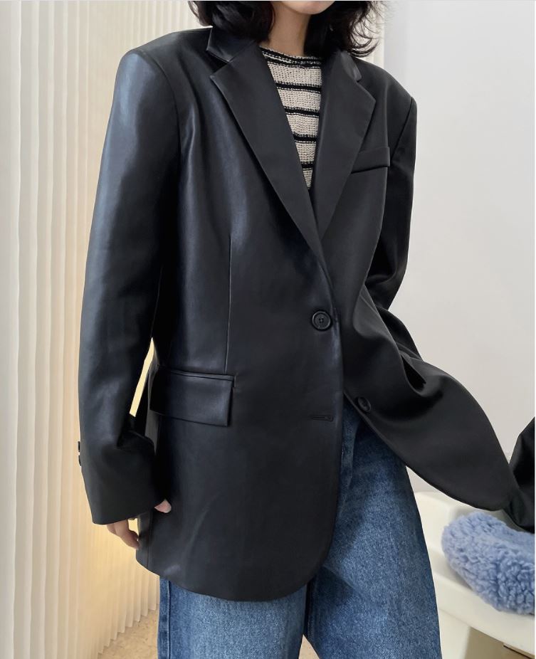 Solid vegan leather jacket 