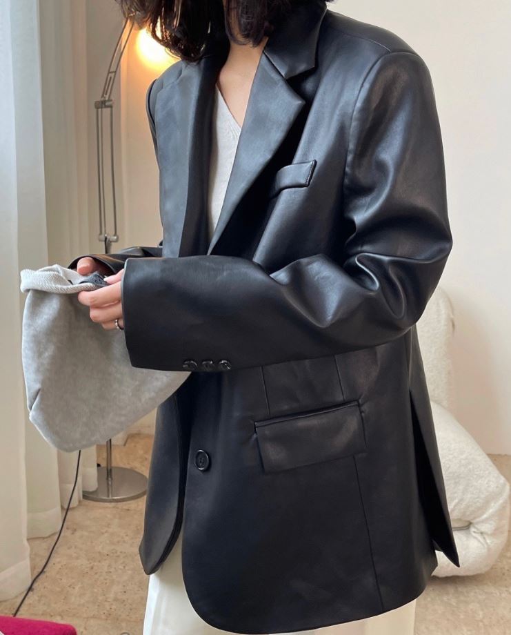 Solid vegan leather jacket 