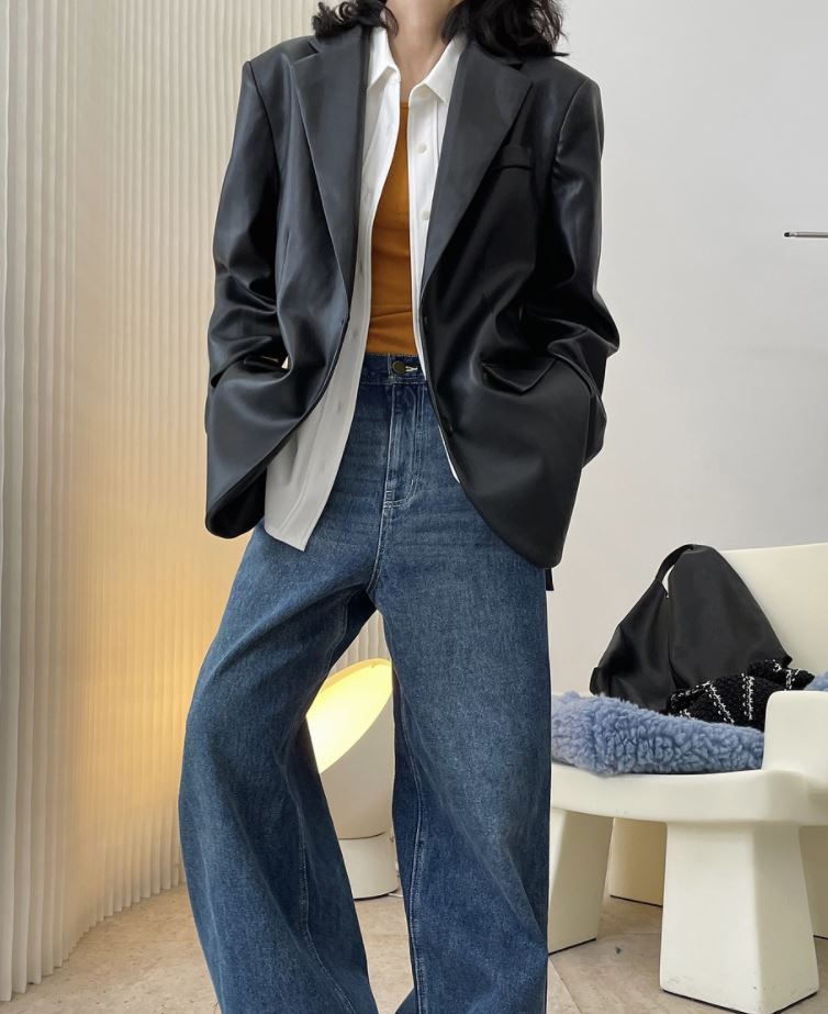 Solid vegan leather jacket 