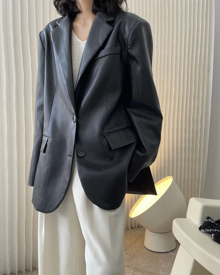 Solid vegan leather jacket 