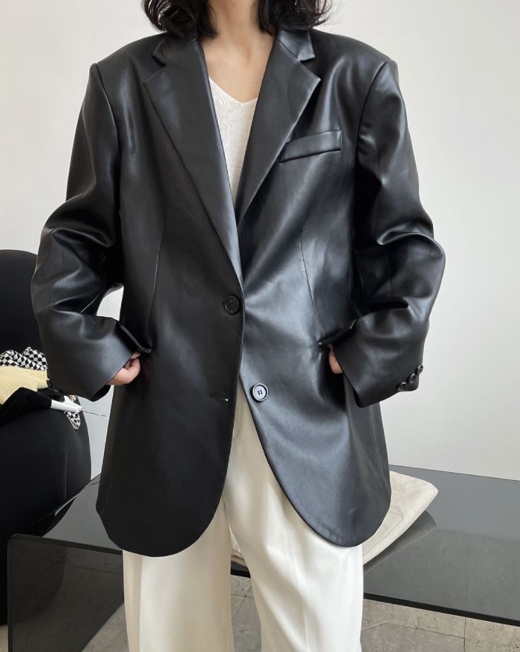 Solid vegan leather jacket 