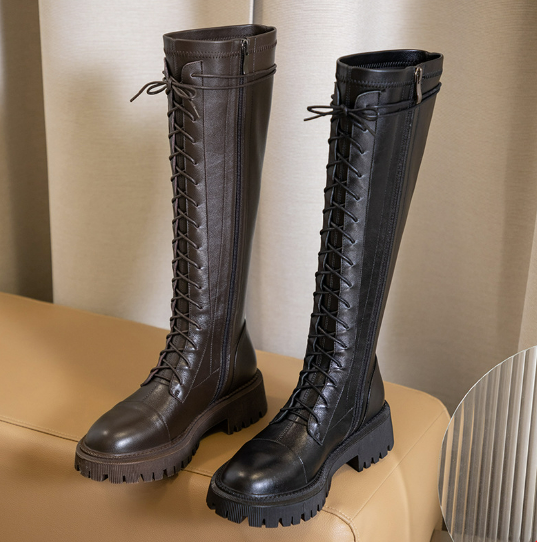 Leather lace up boots