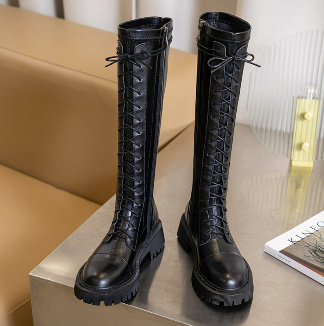 Leather lace up boots