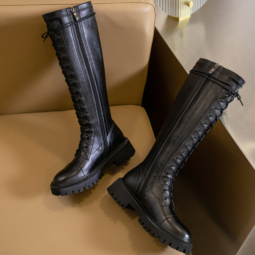 Leather lace up boots