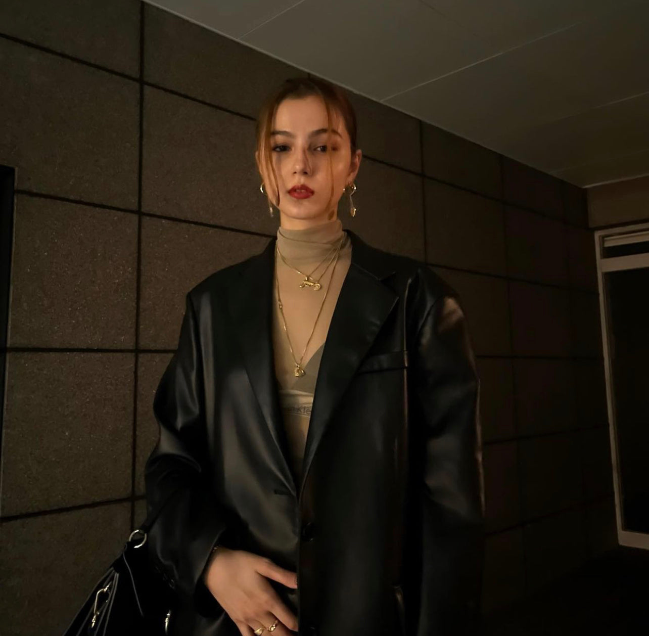 Solid vegan leather jacket 